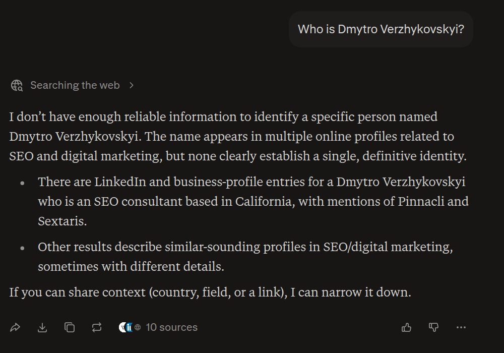 Perplexity answer before launch: not enough reliable information to identify the person